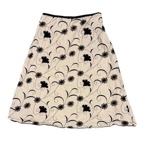 Identity Lord & Taylor Womens Beige Black Floral Embroidered Cotton Skirt Size 8